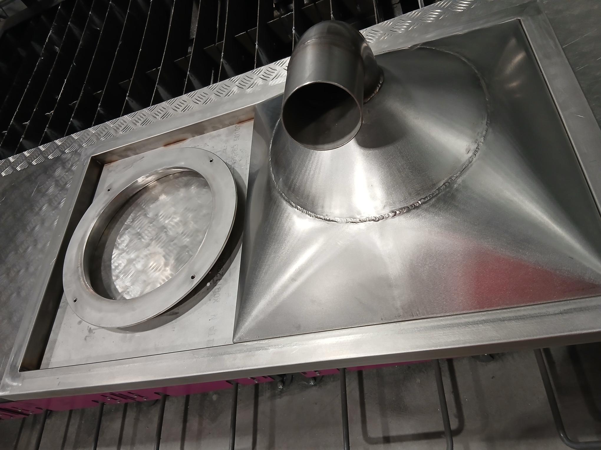 Stainless-steel chute — detail view